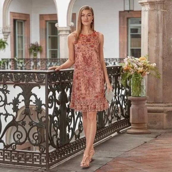 Sundance Floral Glory Dress Sequins Sleeveless Midi Drop Waist Women Large NWT - Picture 1 of 14